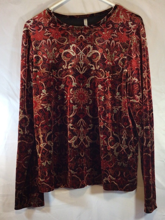 White Stag Tops - White Stage Top Large Burgundy Velvet Burnout Floral Scroll Boho Artsy Romantic